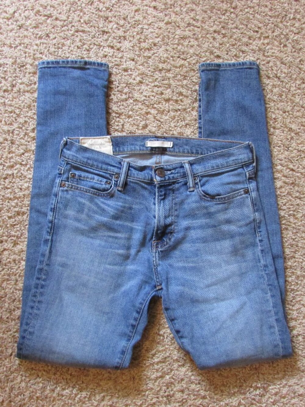 Abercrombie & Fitch Stretch Jeans 30x34 Blue Denim Whiskered Super Skinny EUC